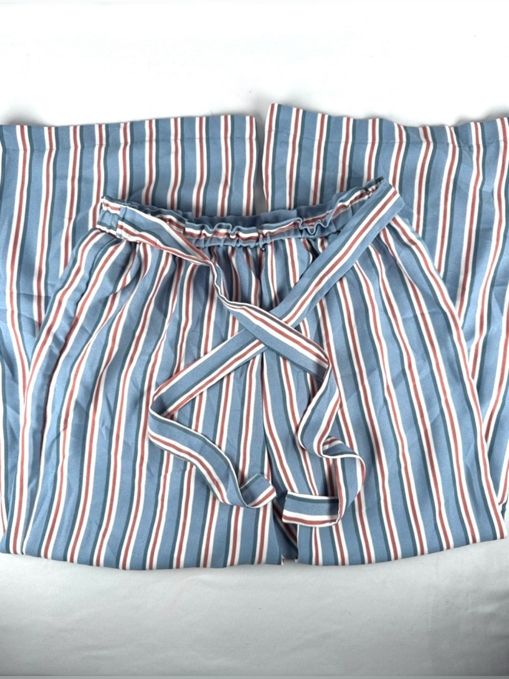 June & Hudson Paper Bag Waist Tie Striped Wide Leg Casual Pants